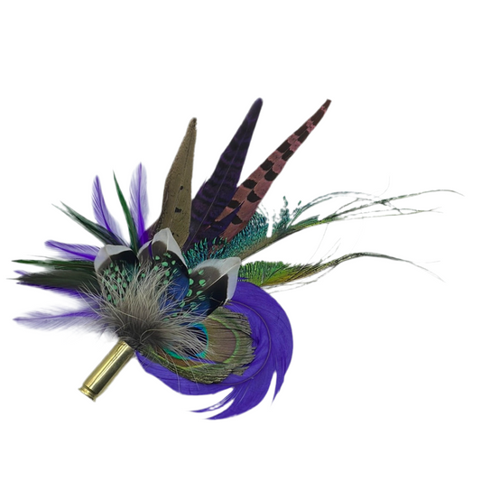 Peacock, Purple & Natural Feather Hat Pin (CFP350)