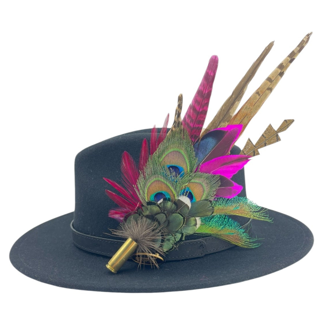 Teal, Cerise Pink & Natural Feather Hat Pin (CFP788)