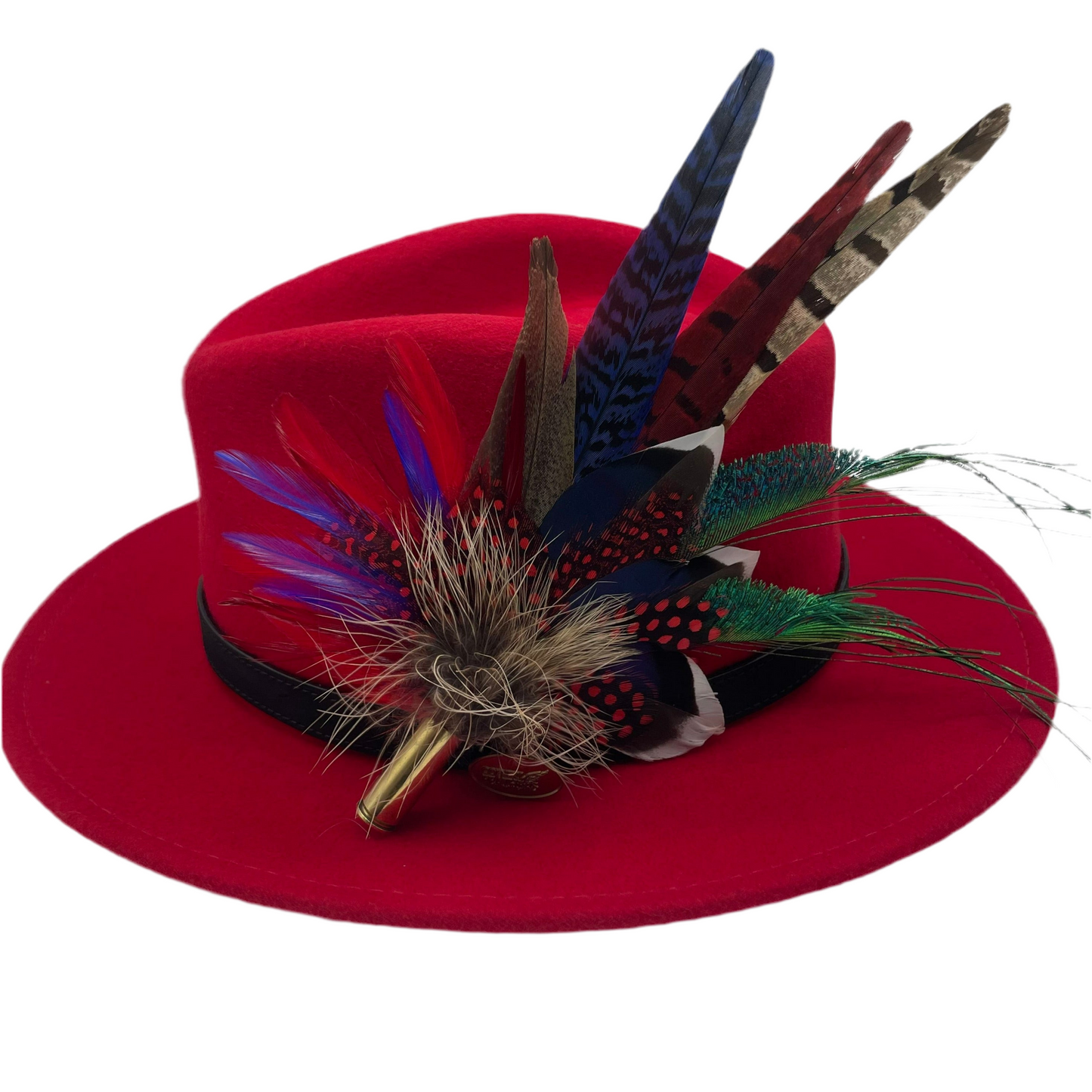 Red, Blue & Natural Feather Hat Pin (CFP370)