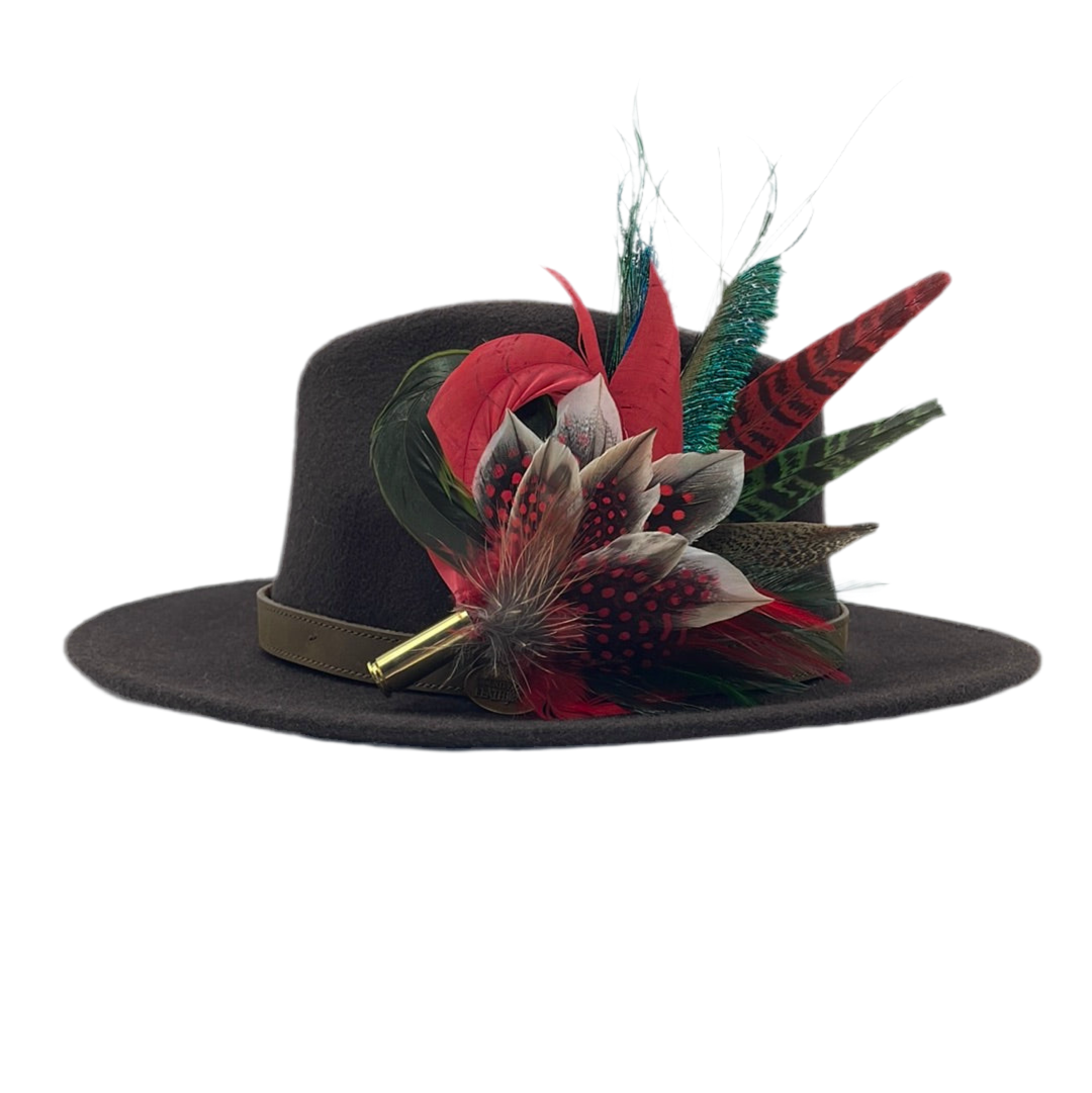 Red, Peacock & Green Feather Hat Pin (CFP410)