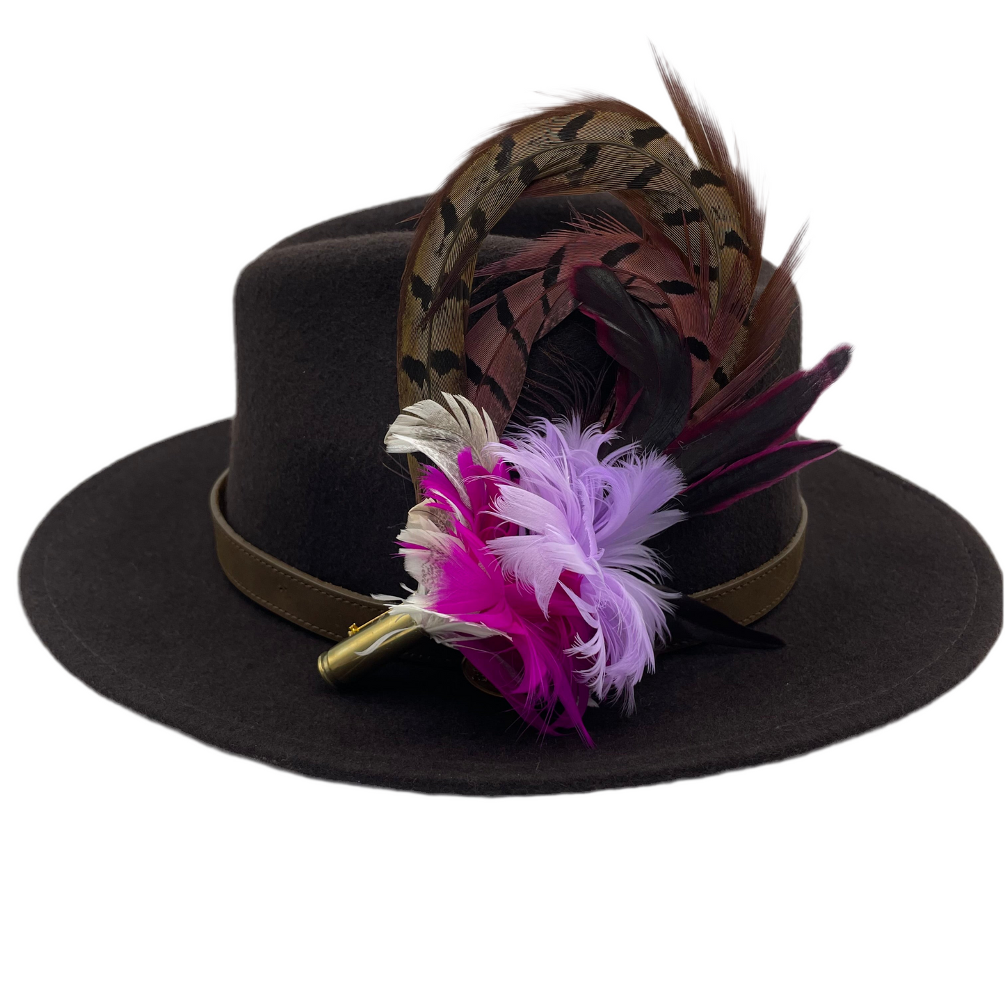 Cerise, Lilac, Wine & Natural Feather Hat Pin (CFP241)
