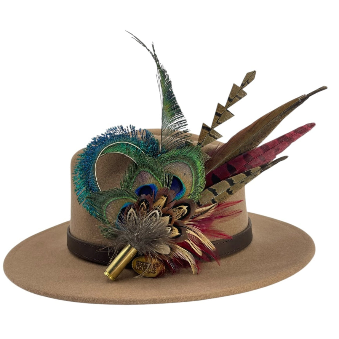 Teal, Deep Red & Natural Feather Hat Pin (CFP786)