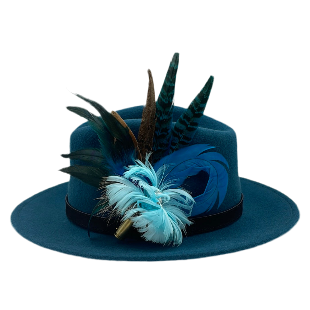 Blue & Natural Feather Hat Pin (CFP317)