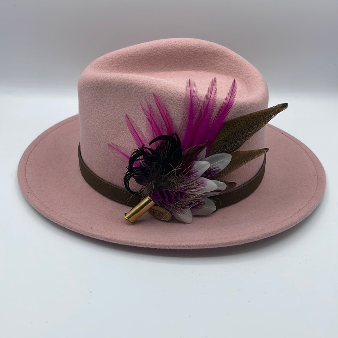 Cerise, Black & Natural Feather Hat Pin (CFP460)