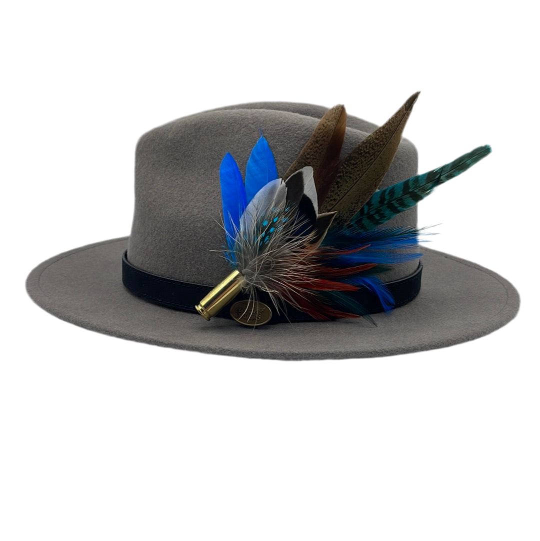 Blue, Rust & Natural Feather Hat Pin (CFP411)