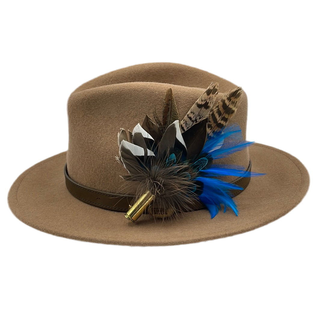 Bright Blue & Natural Feather Hat Pin (CFP275)