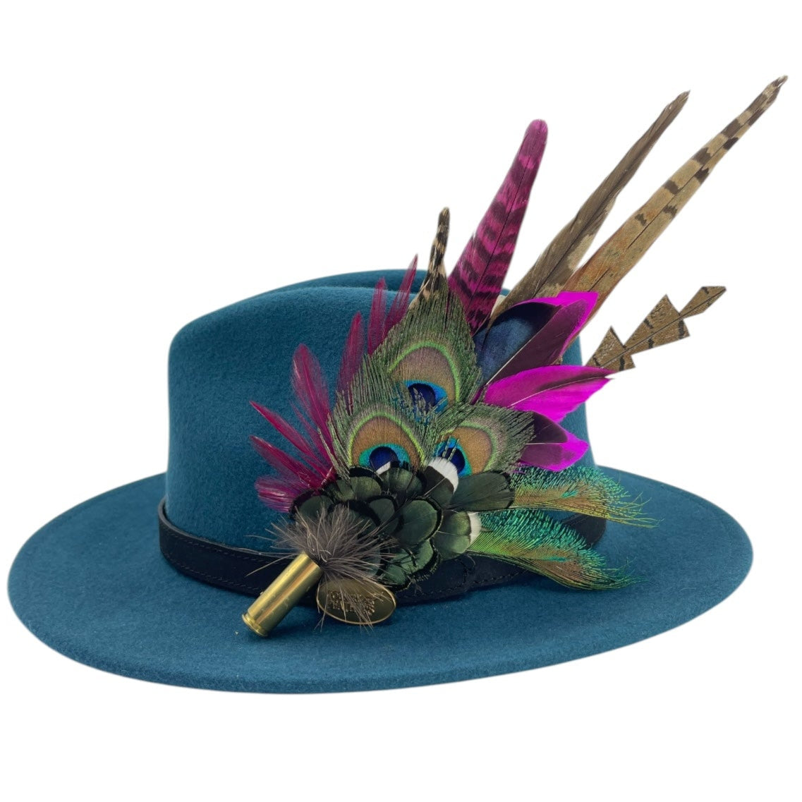 Teal, Cerise Pink & Natural Feather Hat Pin (CFP788)