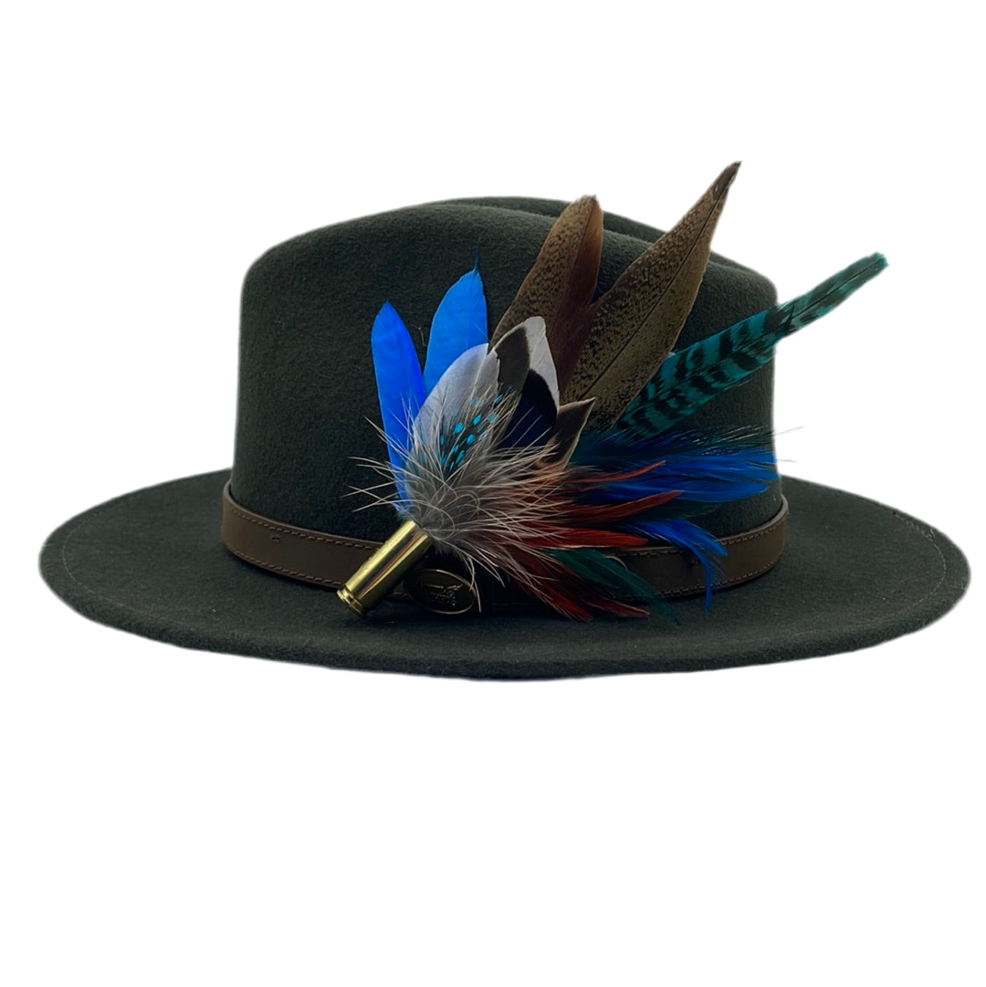 Blue, Rust & Natural Feather Hat Pin (CFP411)