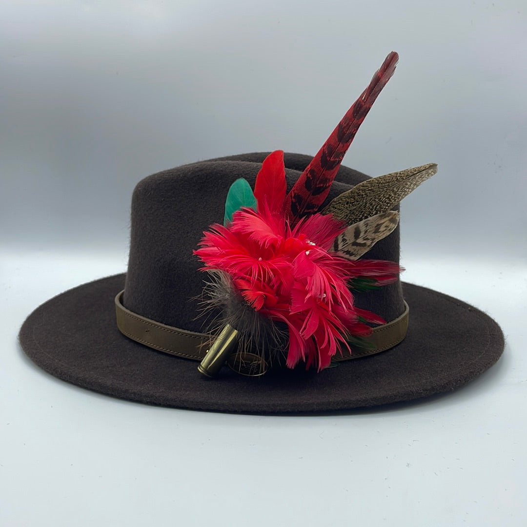 Red, Green & Natural Feather Hat Pin (CFP407)