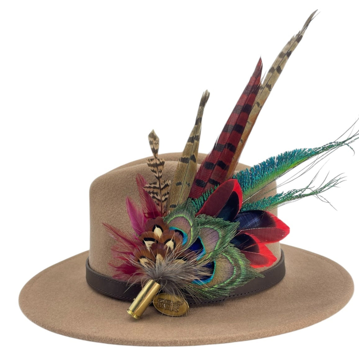 Red, Teal & Natural Feather Hat Pin (CFP790)