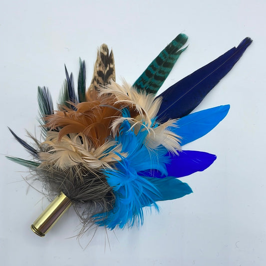 Peach, Coffee, Turquoise & Blue Feather Hat Pin (CFP405)