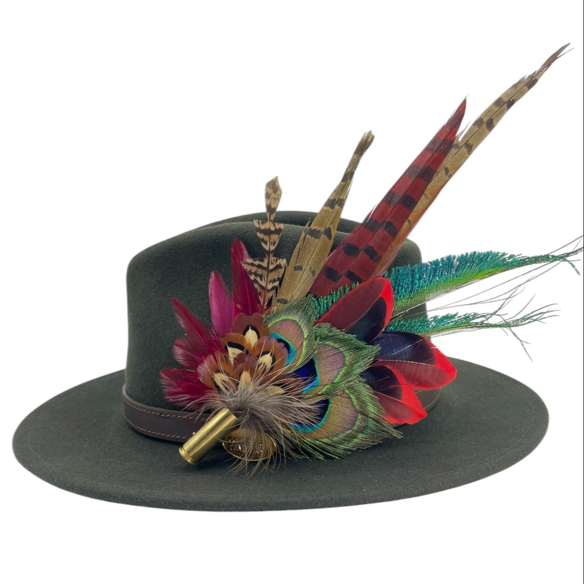 Red, Teal & Natural Feather Hat Pin (CFP790)