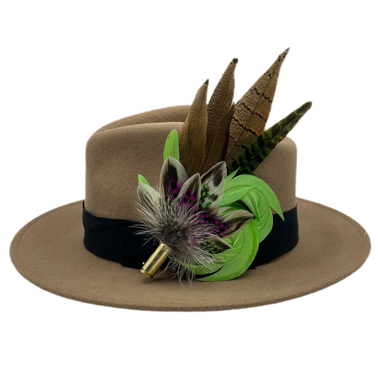 Lime Green, Cerise & Natural Feather Hat Pin (CFP166)