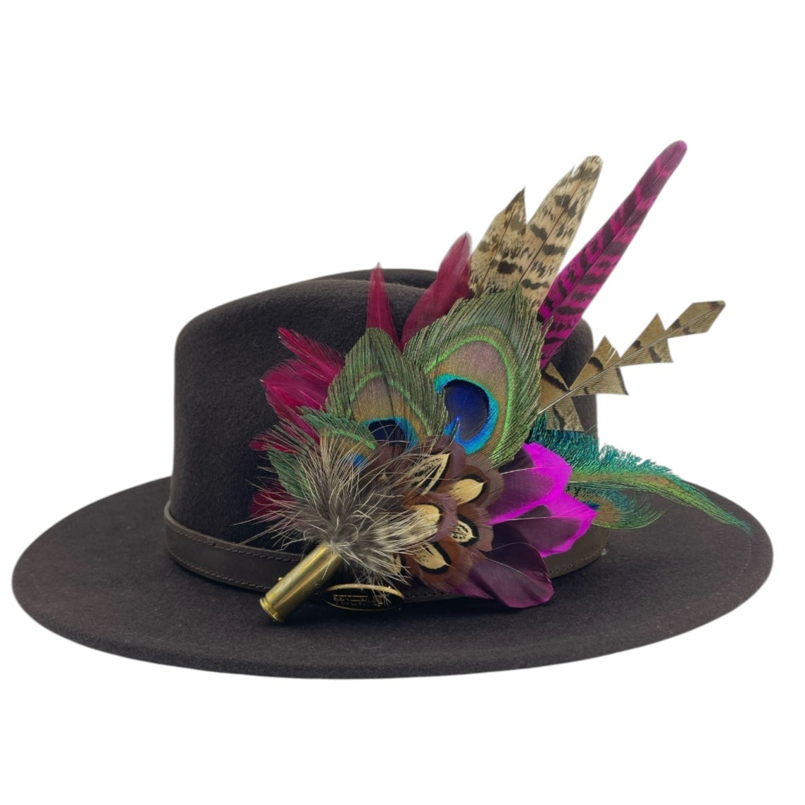 Teal, Cerise Pink, Wine & Natural Feather Hat Pin (CFP787)