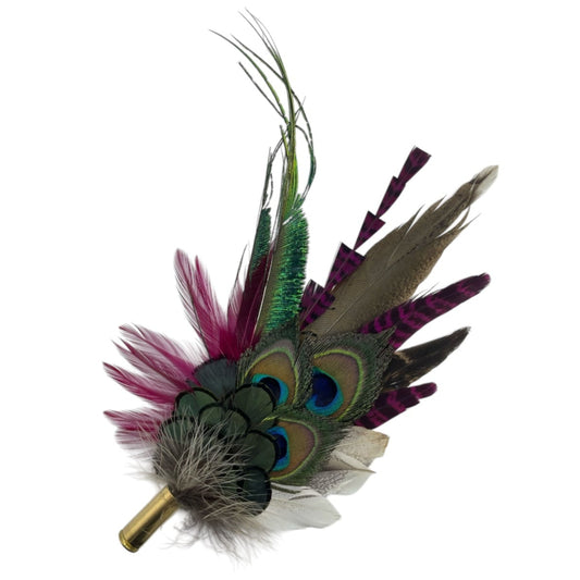 Cerise Pink, Wine, Teal & Natural Feather Hat Pin (CFP785)