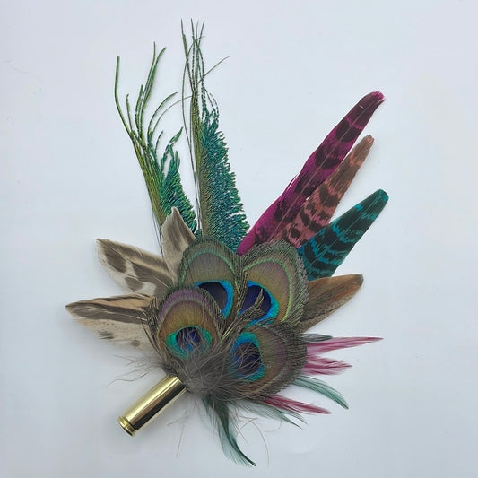 Peacock, Wine & Natural Feather Hat Pin (CFP427)