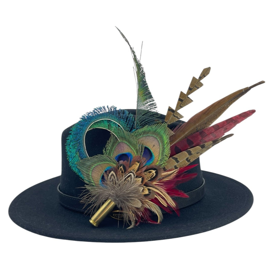 Teal, Deep Red & Natural Feather Hat Pin (CFP786)
