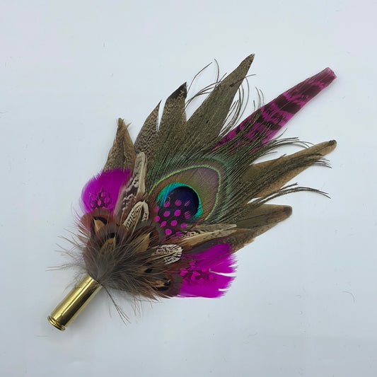 Peacock, Cerise & Natural Feather hat Pin (CFP457)
