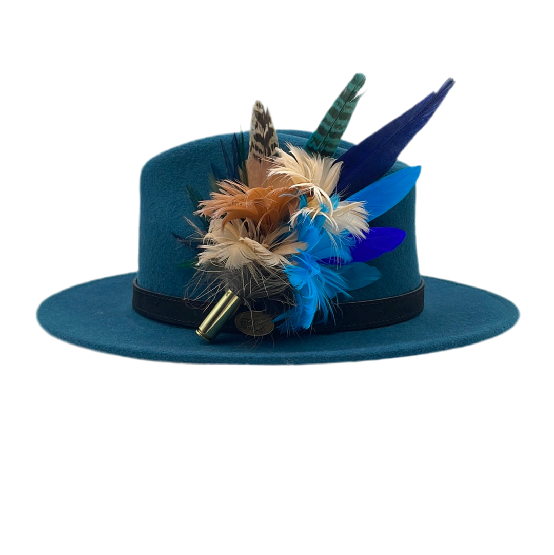 Peach, Coffee, Turquoise & Blue Feather Hat Pin (CFP405)