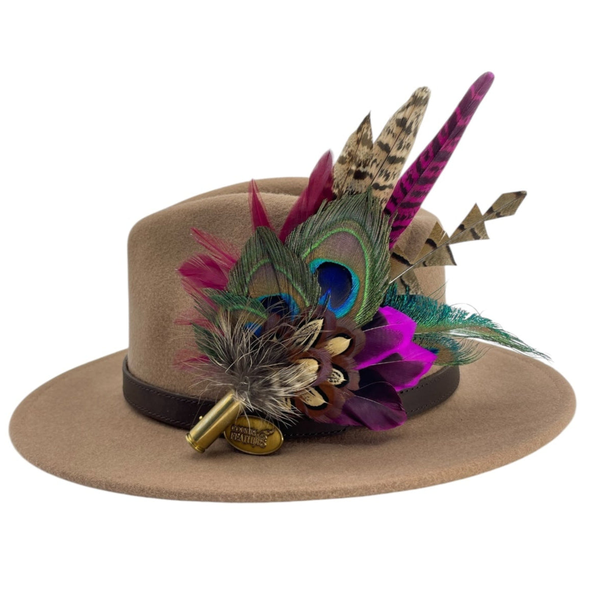 Teal, Cerise Pink, Wine & Natural Feather Hat Pin (CFP787)