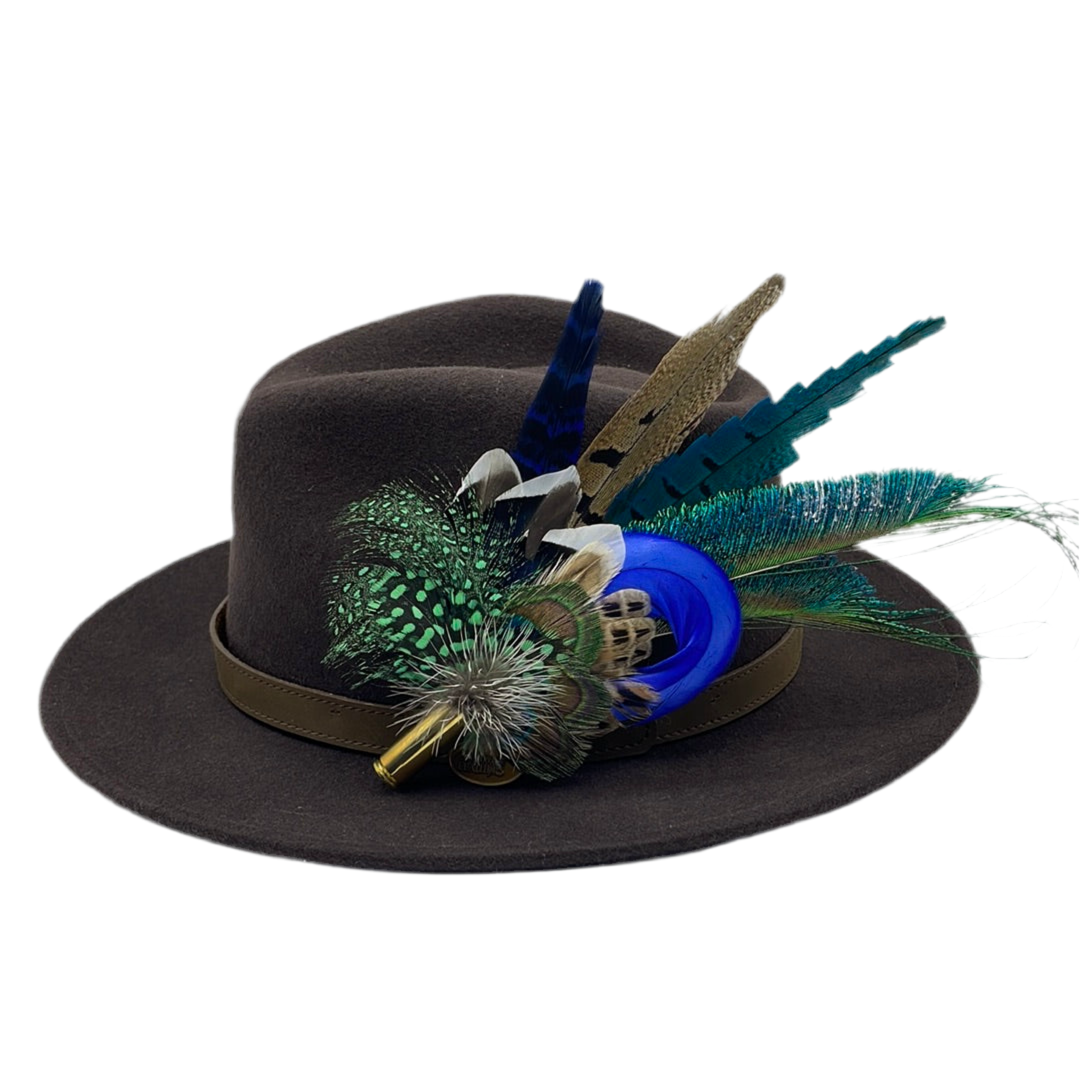 Peacock, Blue & Natural Feather Hat Pin (CFP346)