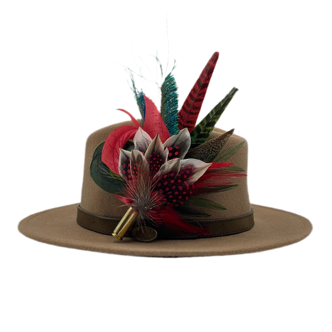 Red, Peacock & Green Feather Hat Pin (CFP410)