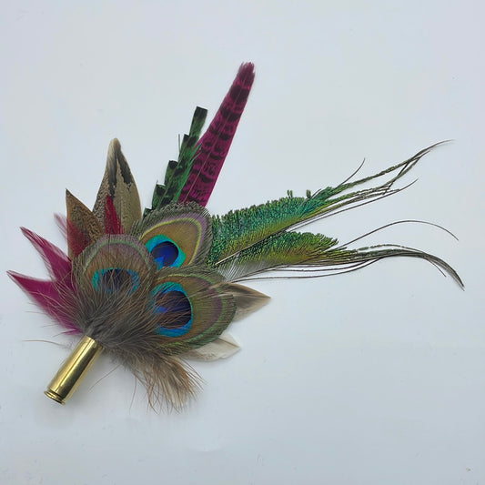 Peacock, Wine & Natural Feather Hat Pin (CFP419)