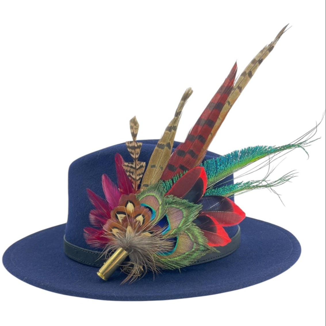 Red, Teal & Natural Feather Hat Pin (CFP790)