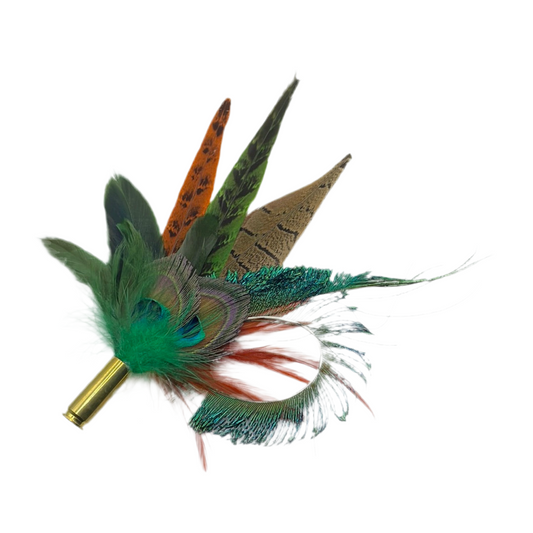 Peacock, Rust, Green & Natural Feather Hat Pin (CFP353)