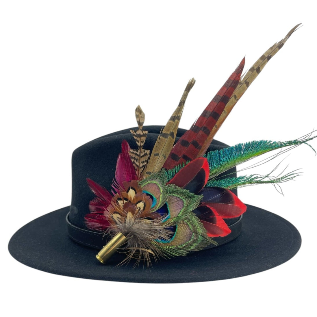 Red, Teal & Natural Feather Hat Pin (CFP790)