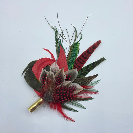 Red, Peacock & Green Feather Hat Pin (CFP410)