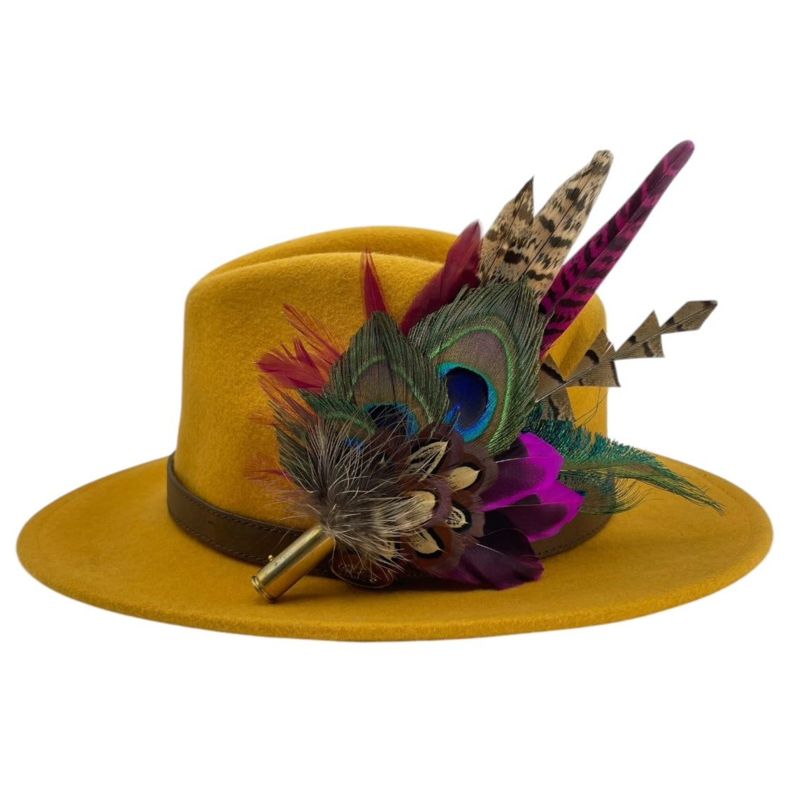 Teal, Cerise Pink, Wine & Natural Feather Hat Pin (CFP787)