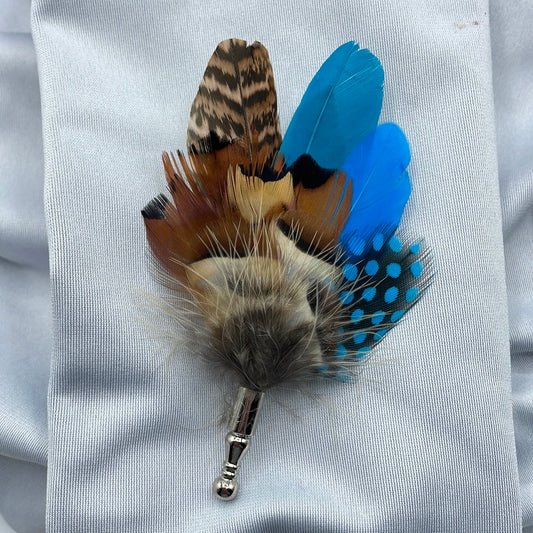 Turquoise & Natural Feather Lapel Pin (CFLP102)