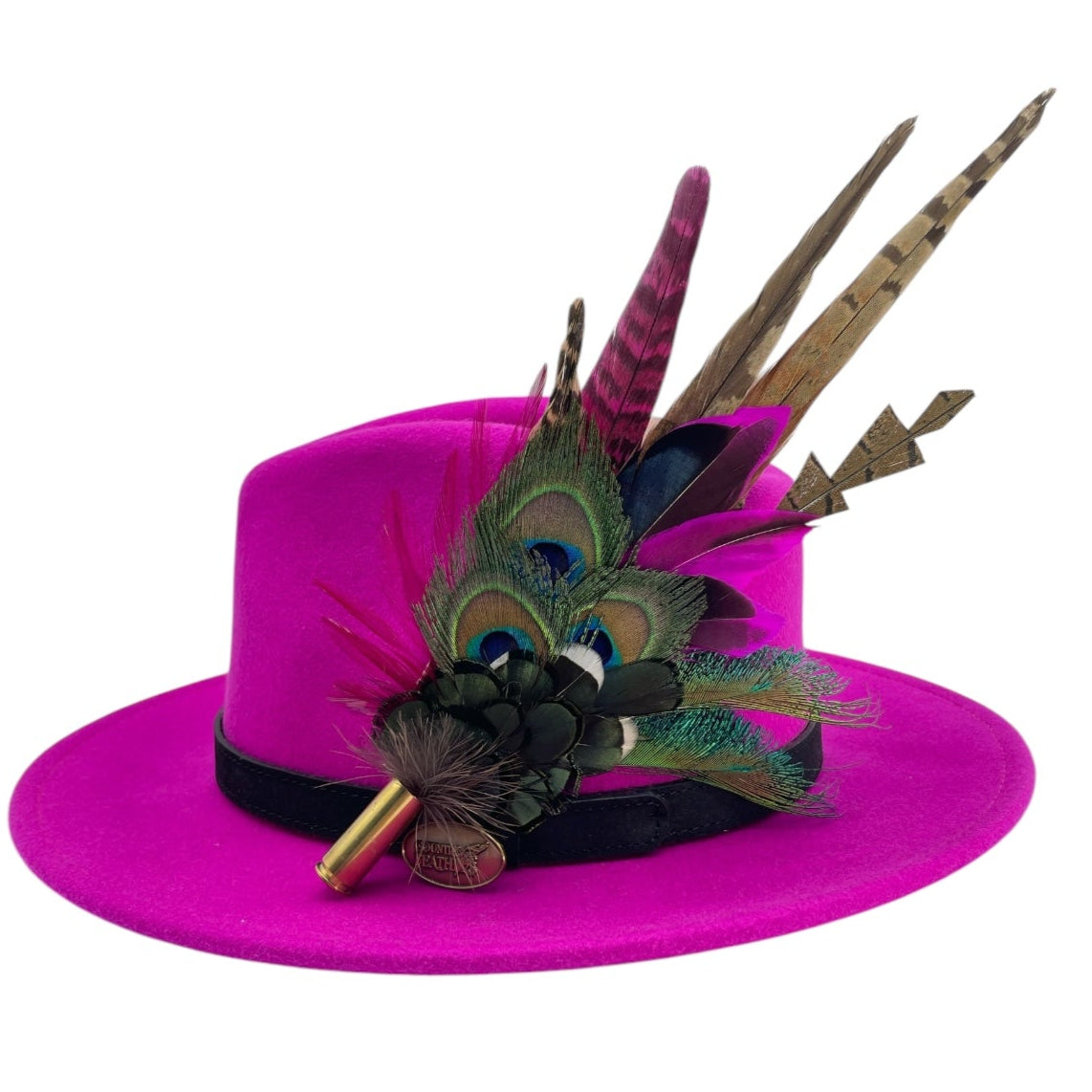 Teal, Cerise Pink & Natural Feather Hat Pin (CFP788)