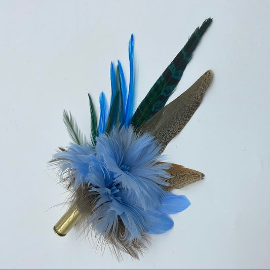 Pale Blue, Green, Natural Feather Hat Pin (CFP422)