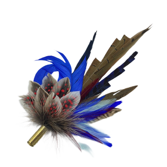Blue, Red & Natural Feather Hat Pin (CFP395)