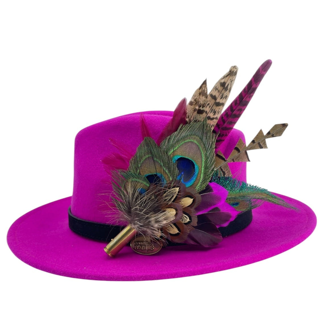 Teal, Cerise Pink, Wine & Natural Feather Hat Pin (CFP787)