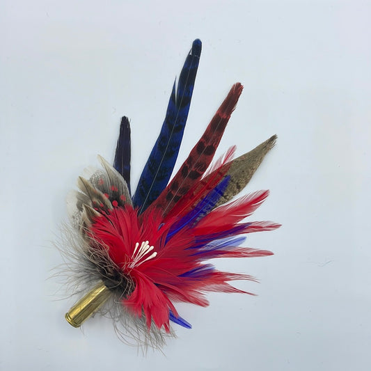 Red, Blue & Natural Feather Hat Pin (CFP396)