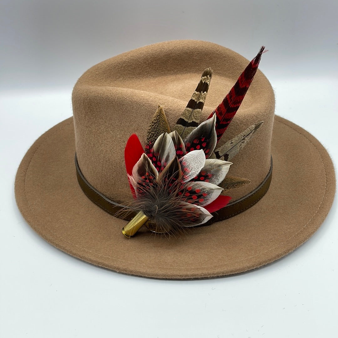 Red & Natural Feather Hat Pin (CFP456)