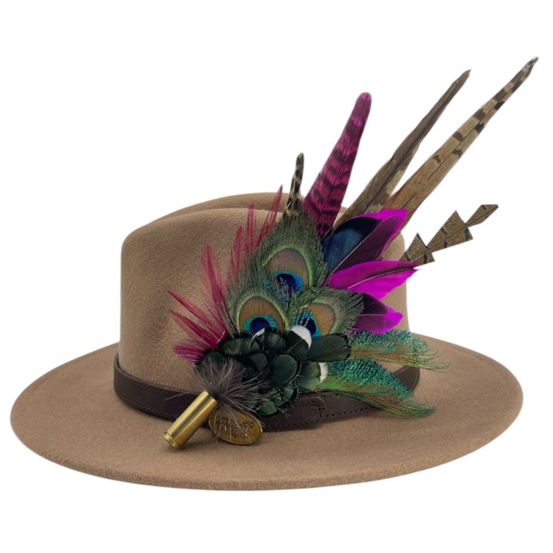 Teal, Cerise Pink & Natural Feather Hat Pin (CFP788)