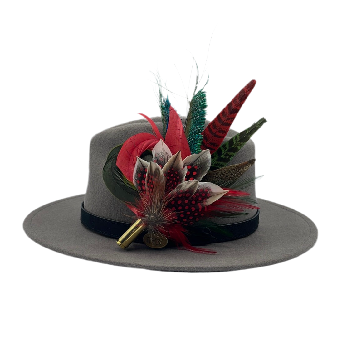 Red, Peacock & Green Feather Hat Pin (CFP410)