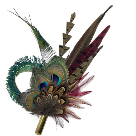 Teal, Deep Red & Natural Feather Hat Pin (CFP786)