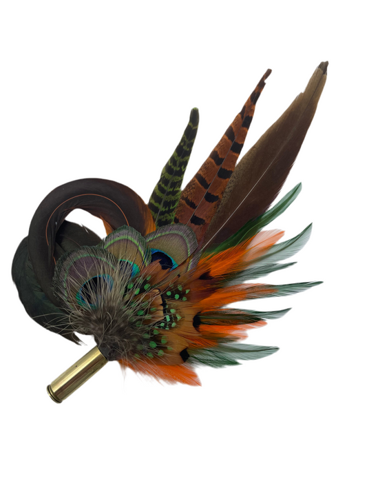 Peacock, Rust, Green & Natural Feather Hat Pin (CFP373)