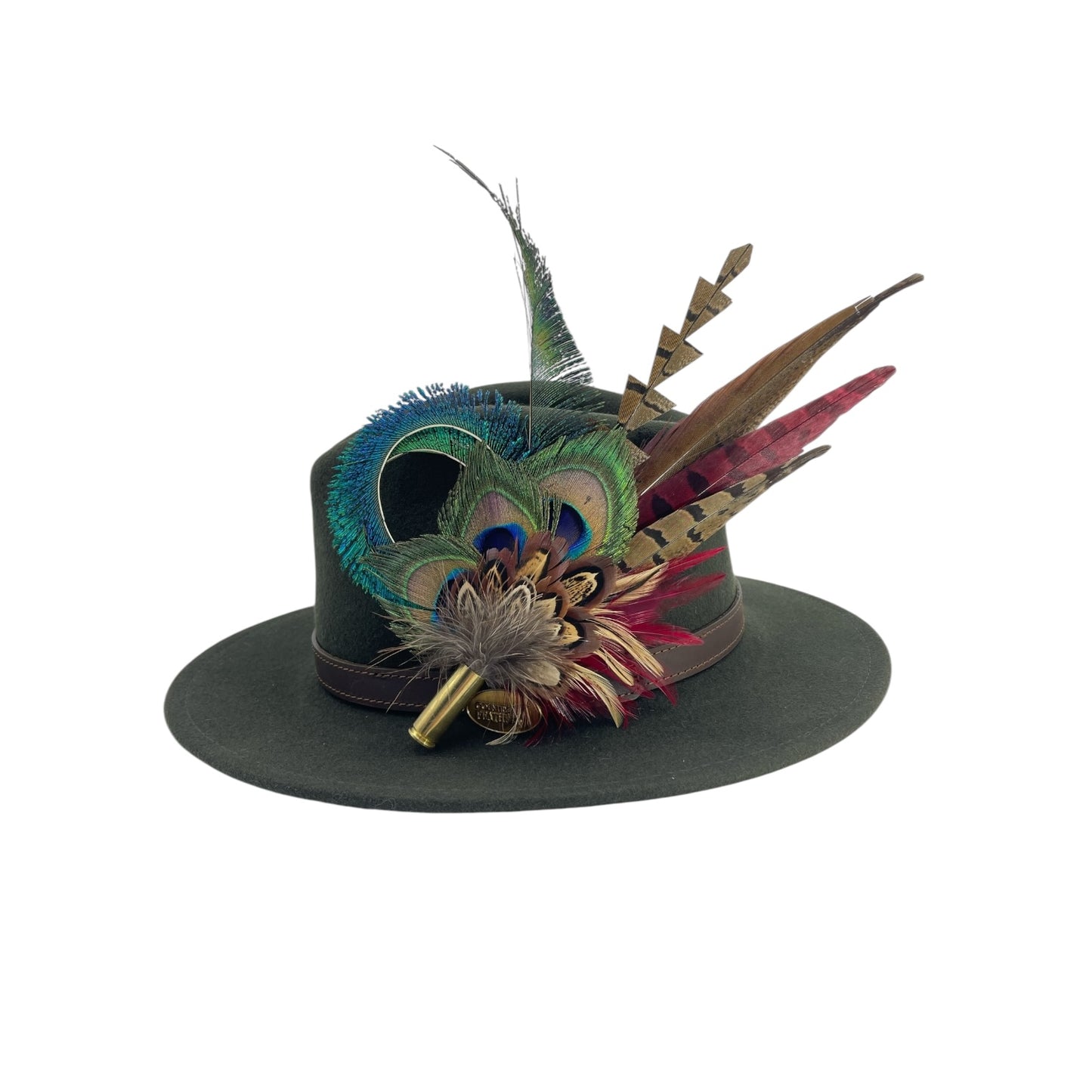 Teal, Deep Red & Natural Feather Hat Pin (CFP786)