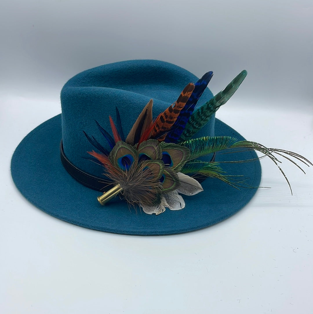 Peacock, Navy & Rust Feather Hat Pin (CFP465)
