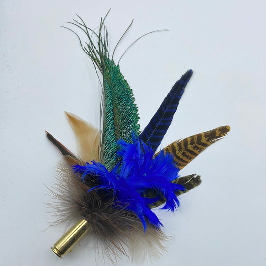 Royal Blue, Peacock & Natural Feather Hat Pin (CFP415)