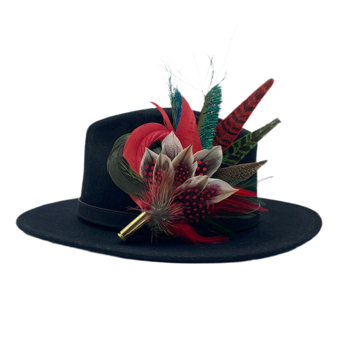 Red, Peacock & Green Feather Hat Pin (CFP410)