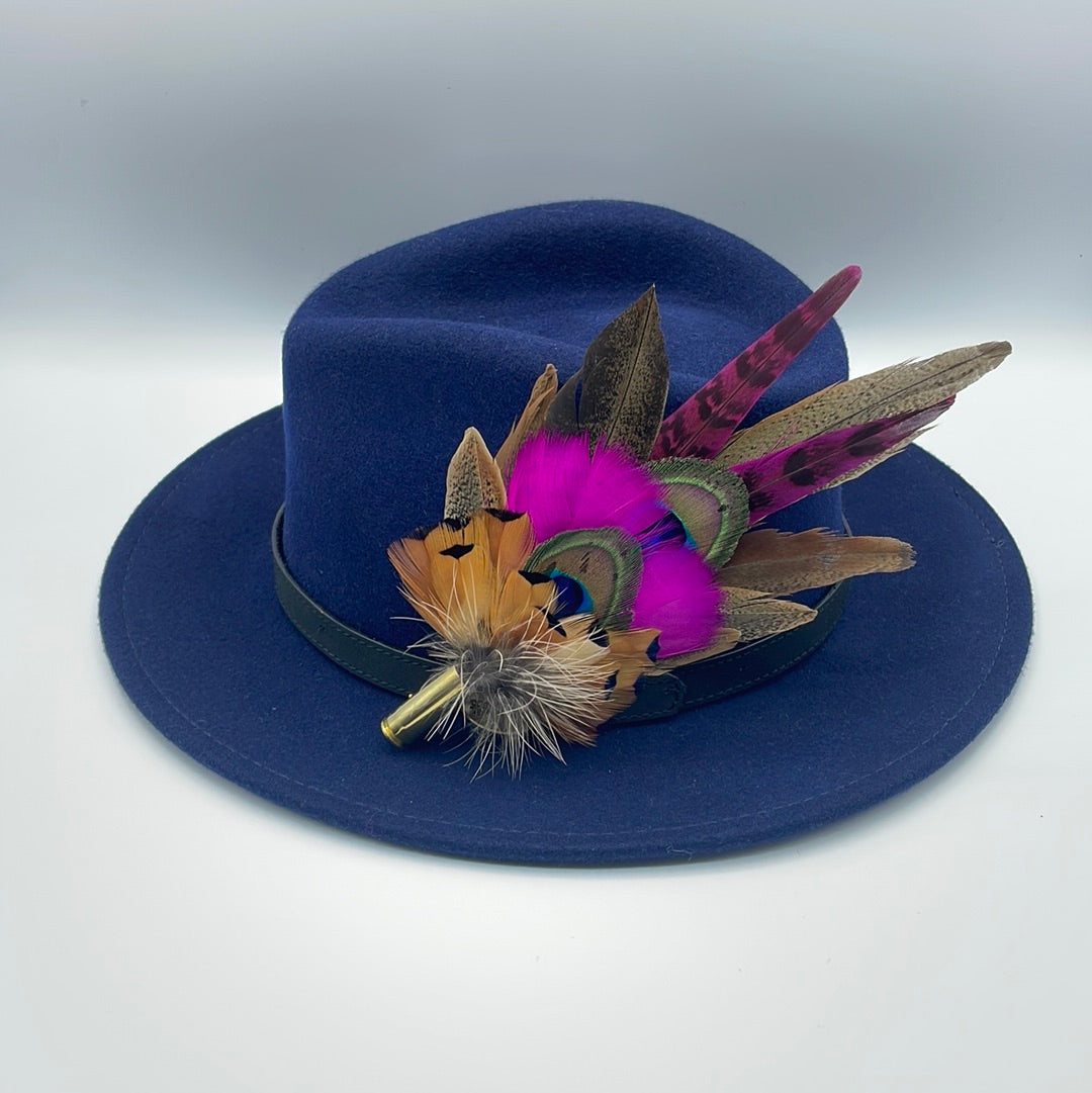 Peacock, Cerise & Natural Feather Hat Pin (CFP462)