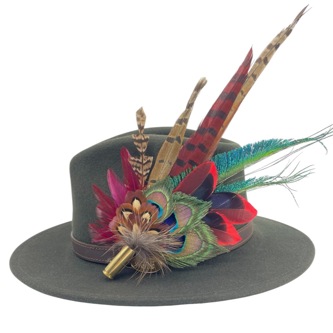 Red, Teal & Natural Feather Hat Pin (CFP790)