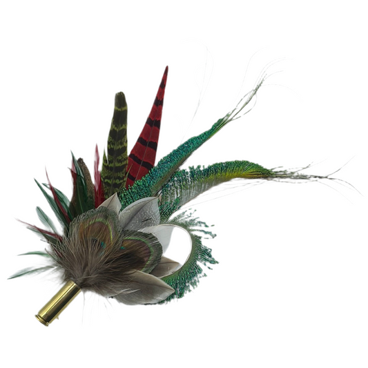 Peacock, Wine, Red & Natural Feather Hat Pin (CFP351)